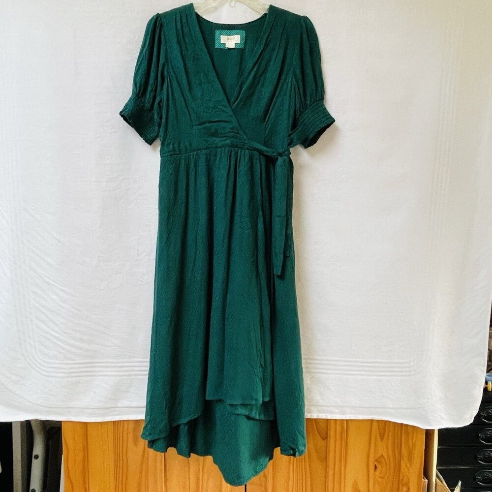 Anthropologie Maeve Faux Wrap Midi Dress Womens 6 Green Short Sleeve Modest Boho - Picture 2 of 16